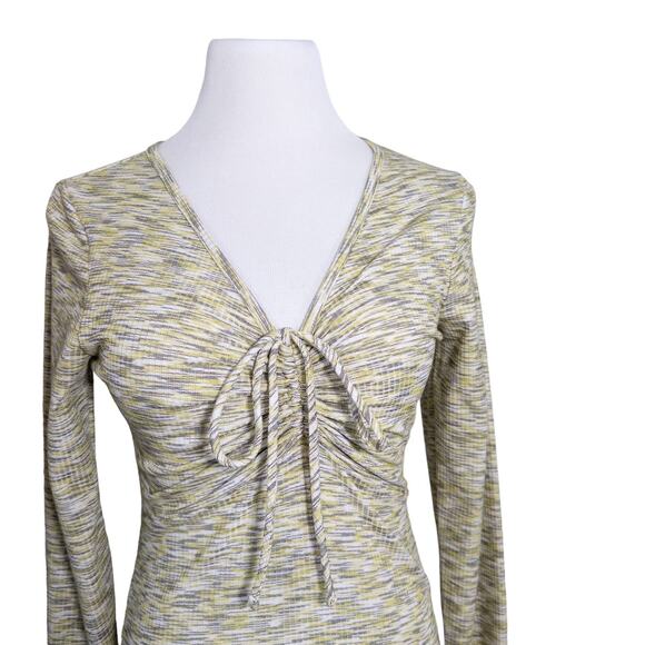 Lisa Says Gah NEW Lotta Space Dye Tie Front Long Sleeve Mini Dress Yellow Medium - Picture 4 of 9